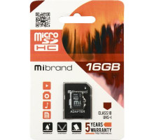 Miсro-SDHC memory card 16GB Mibrand (с SD адаптером) class 1